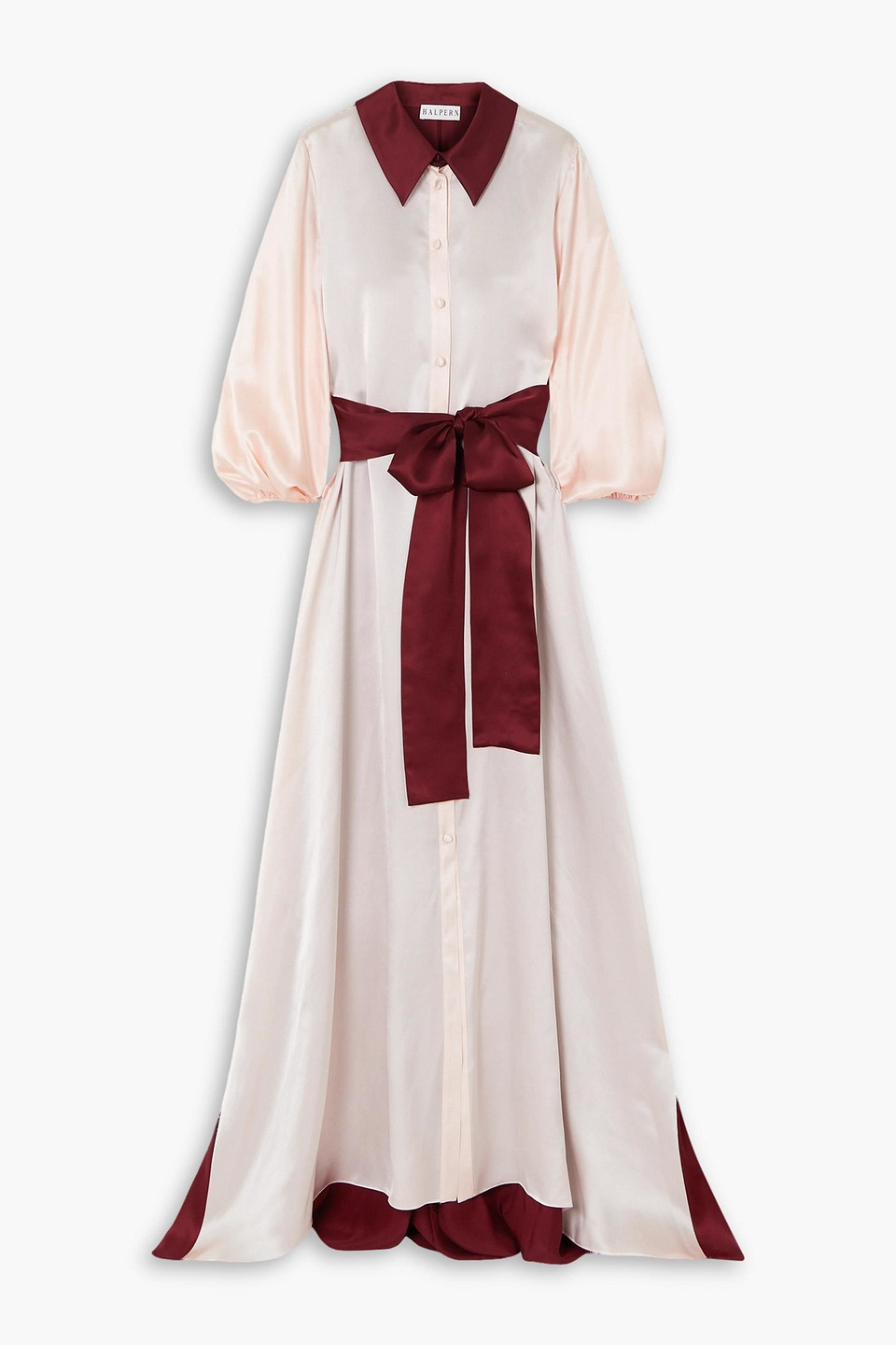 Halpern Belted two-tone silk-satin maxi shirt dress | Smart Closet