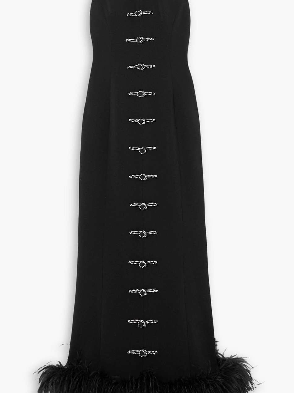 yumei crystal-embellished feather-trimmed crepe midi dress