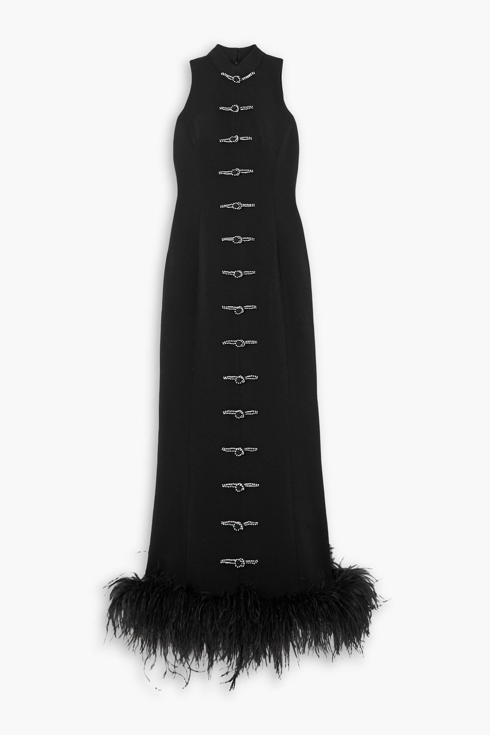 Huishan Zhang Yumei Crystal-embellished Feather-trimmed Crepe Midi Dress In Black