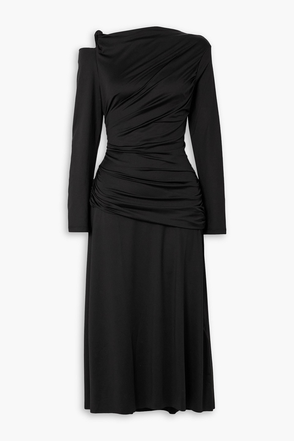 Shop Victoria Beckham Cold-shoulder Ruched Glossed-jersey Midi Dress In Black