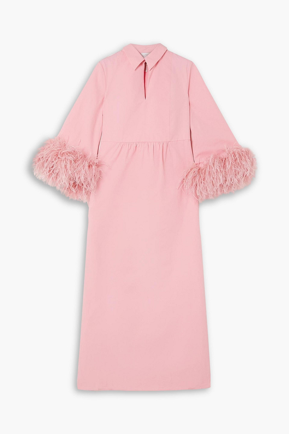 Huishan Zhang Antonia Midikleid Aus Baumwolle Mit Federn In Baby-pink