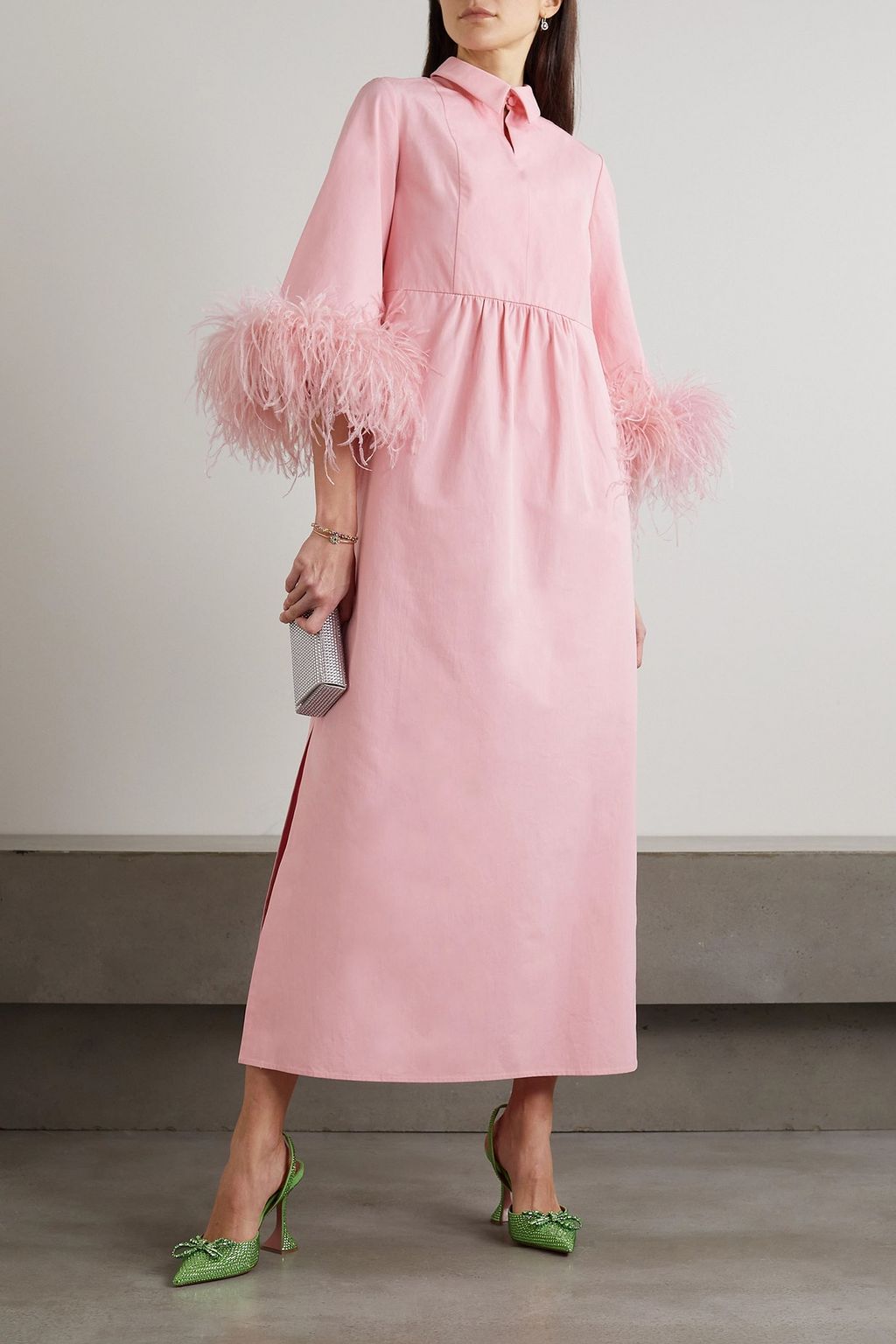 HUISHAN ZHANG Antonia Midikleid aus Baumwolle mit Federn