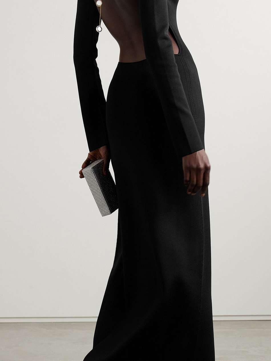 vega embellished open-back stretch-knit maxi dress