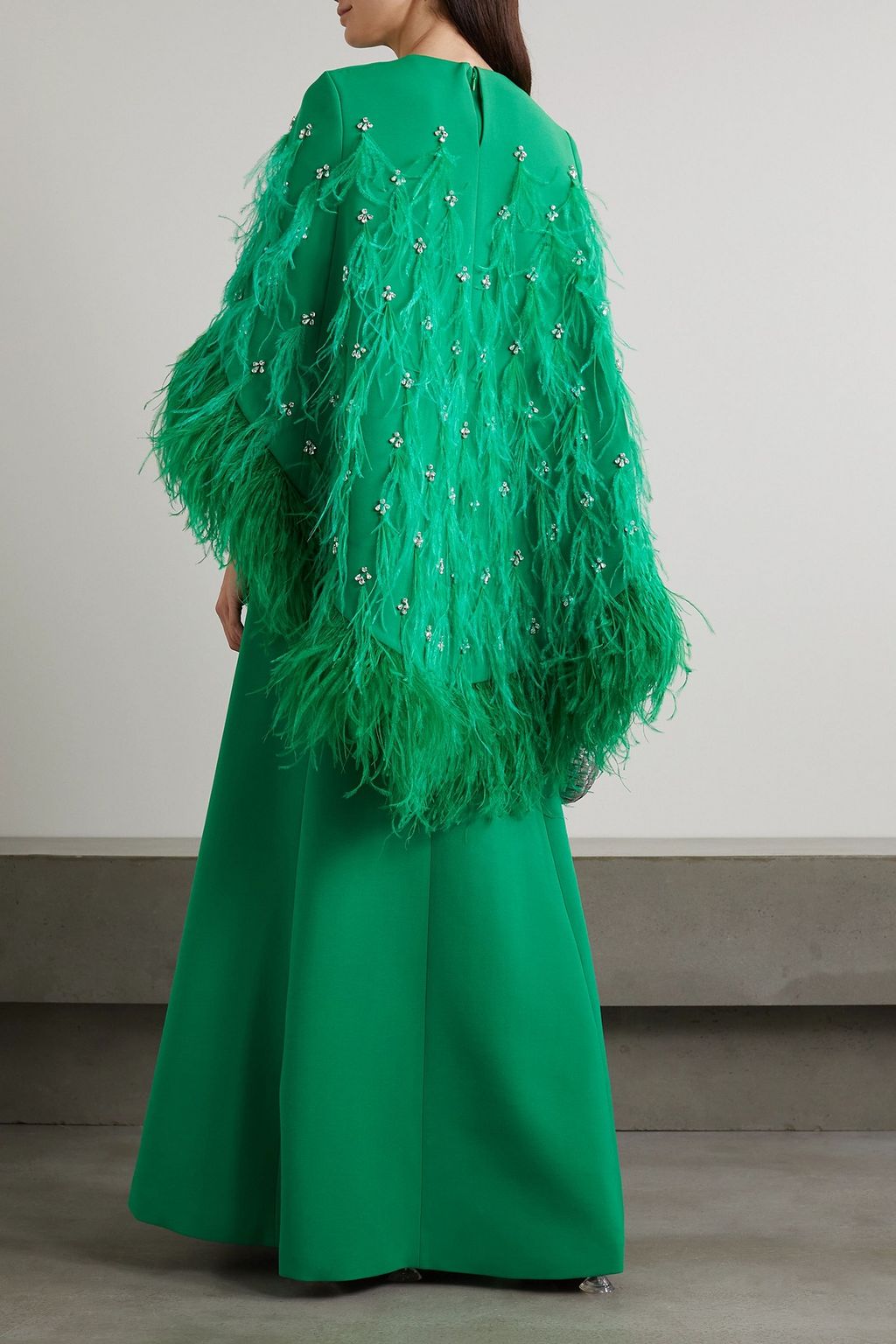HUISHAN ZHANG Christelle cape-effect crystal and feather-embellished crepe gown