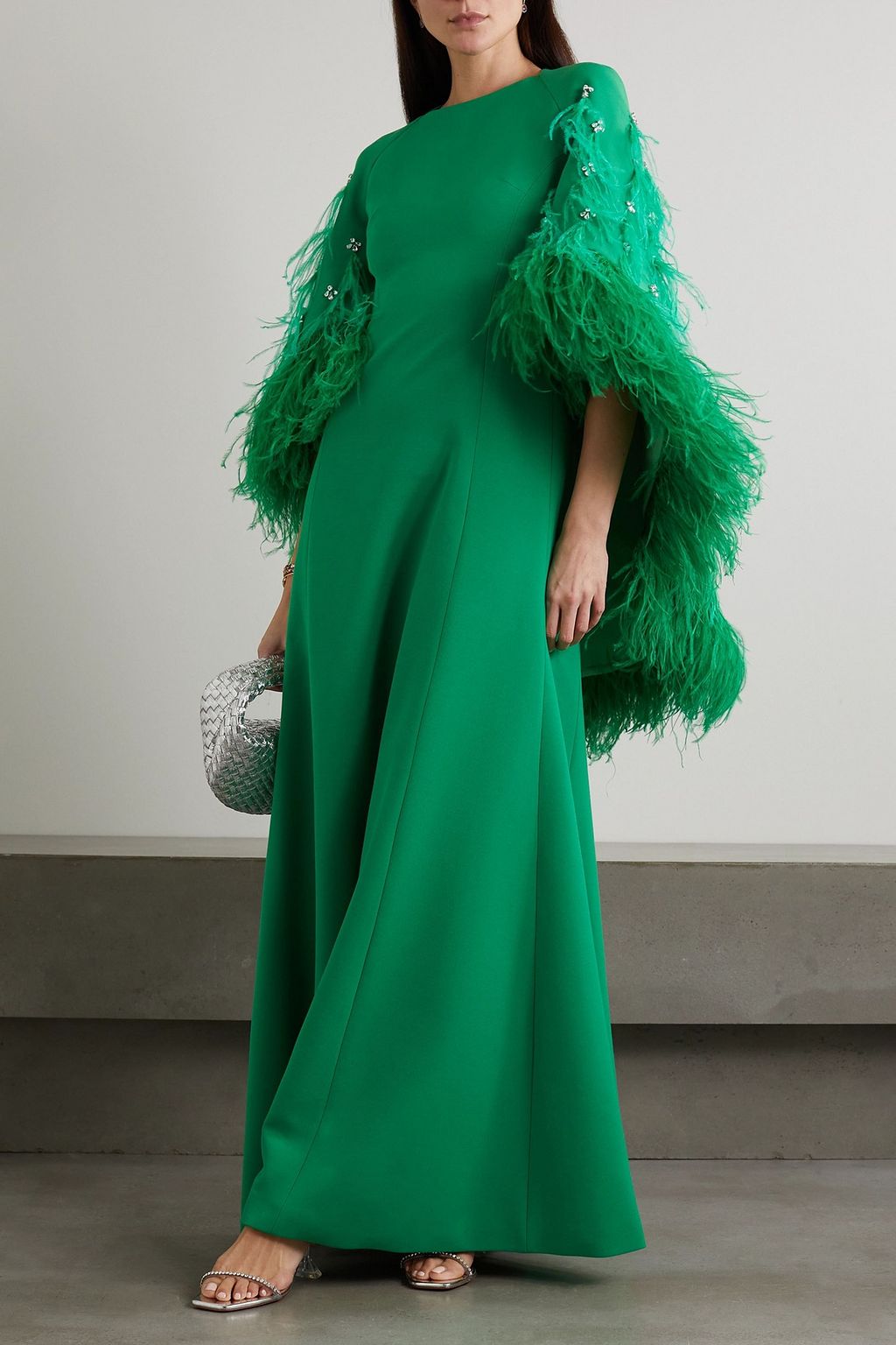 HUISHAN ZHANG Christelle cape-effect crystal and feather-embellished crepe gown