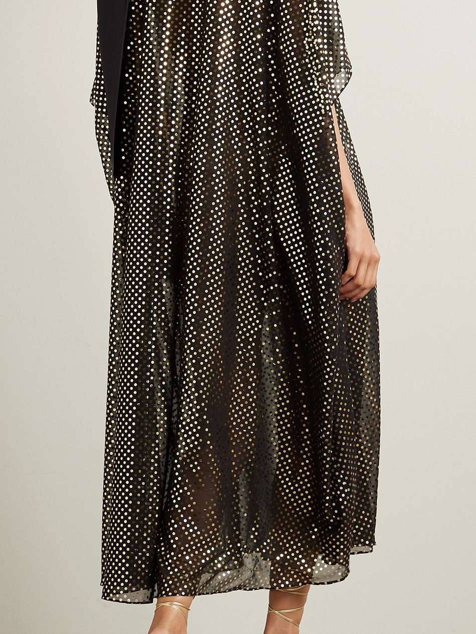 pussy-bow metallic polka-dot chiffon kaftan