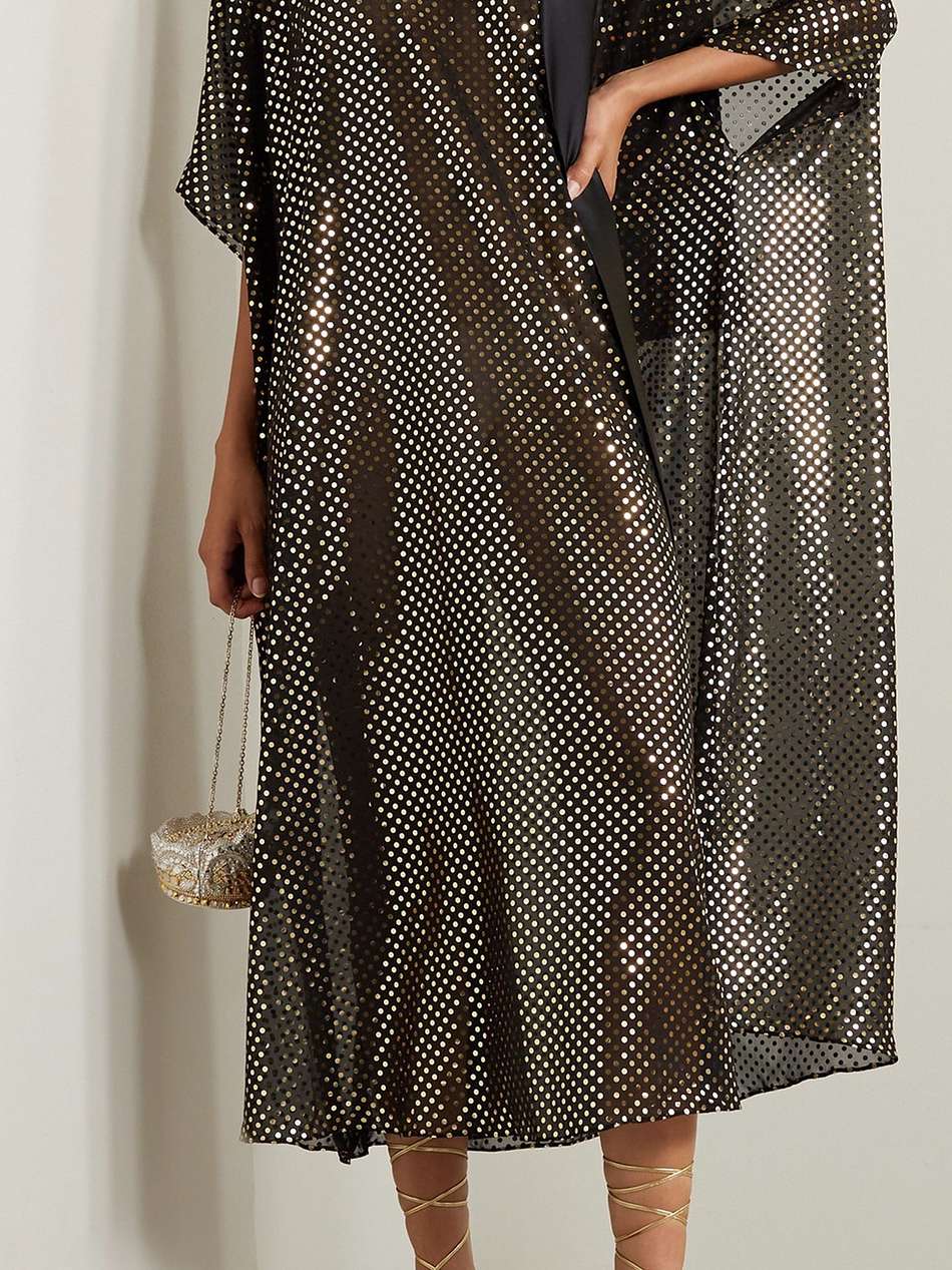 pussy-bow metallic polka-dot chiffon kaftan