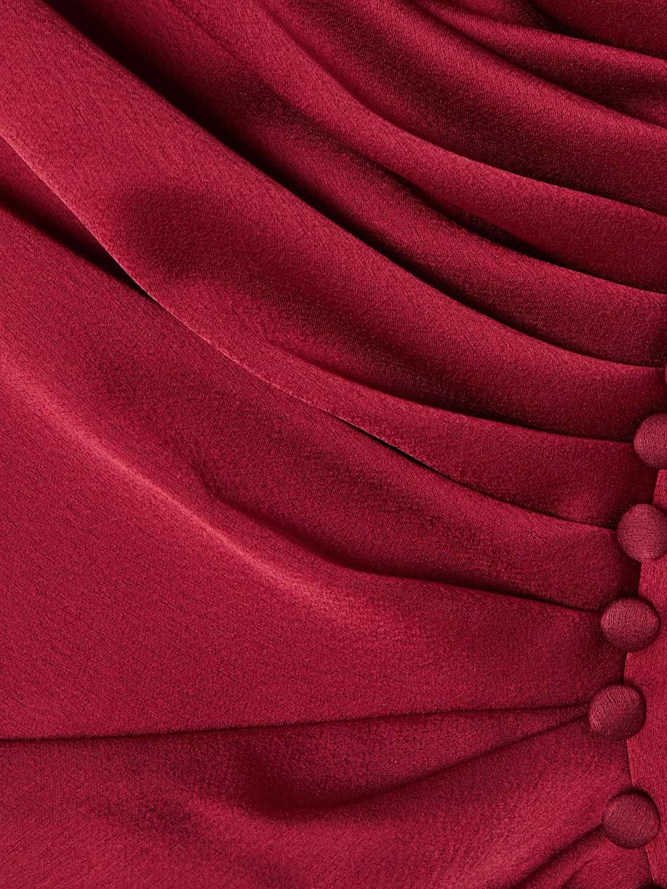 button-embellished draped satin midi dress