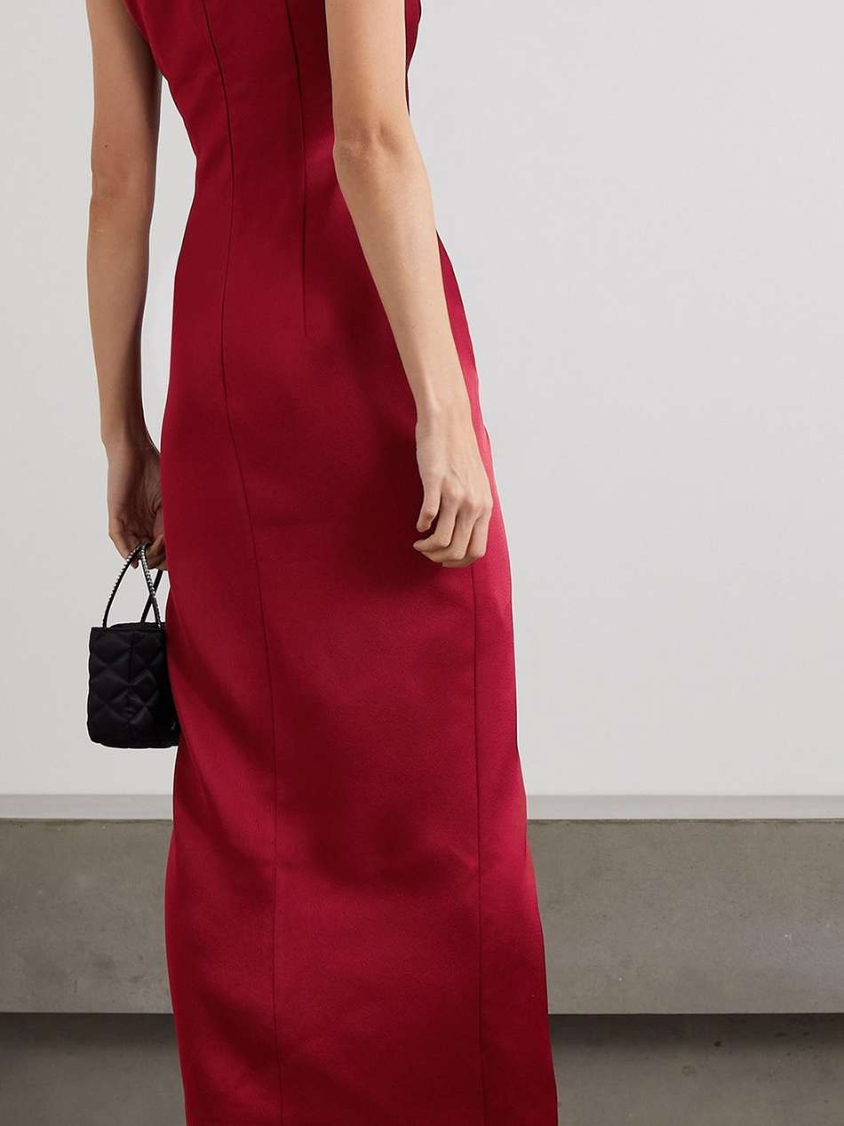button-embellished draped satin midi dress