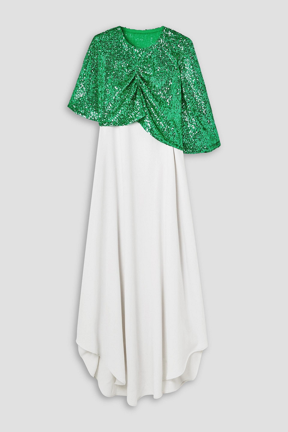 DIMA AYAD ASYMMETRIC CAPE-EFFECT CREPE AND SEQUINED TULLE GOWN