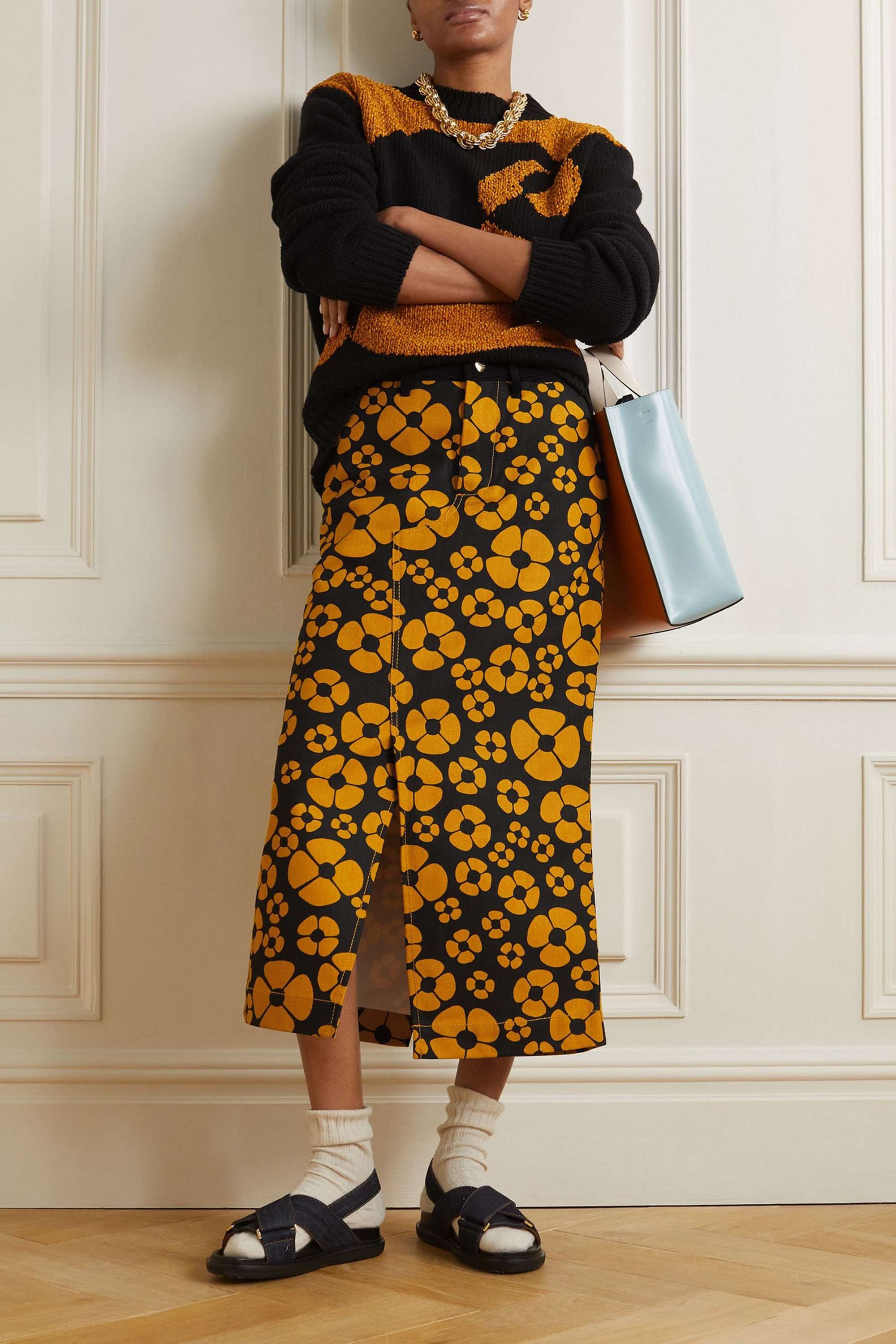 MARNI X CARHARTT WIP Floral-print cotton-canvas midi skirt