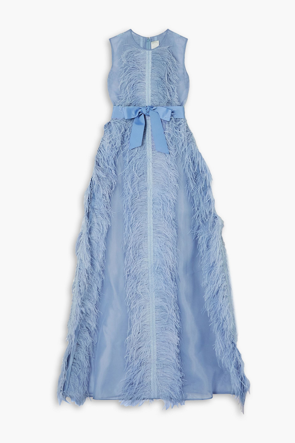 HUISHAN ZHANG BEAU FEATHER AND GROSGRAIN-TRIMMED SILK-ORGANZA GOWN