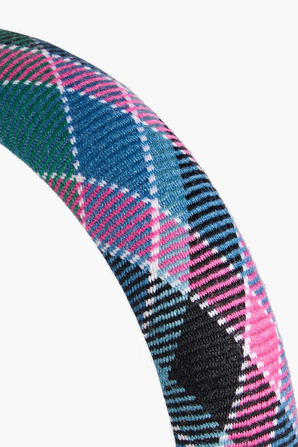 Jennifer Behr Rowan Padded Checked Woven Headband In Blue