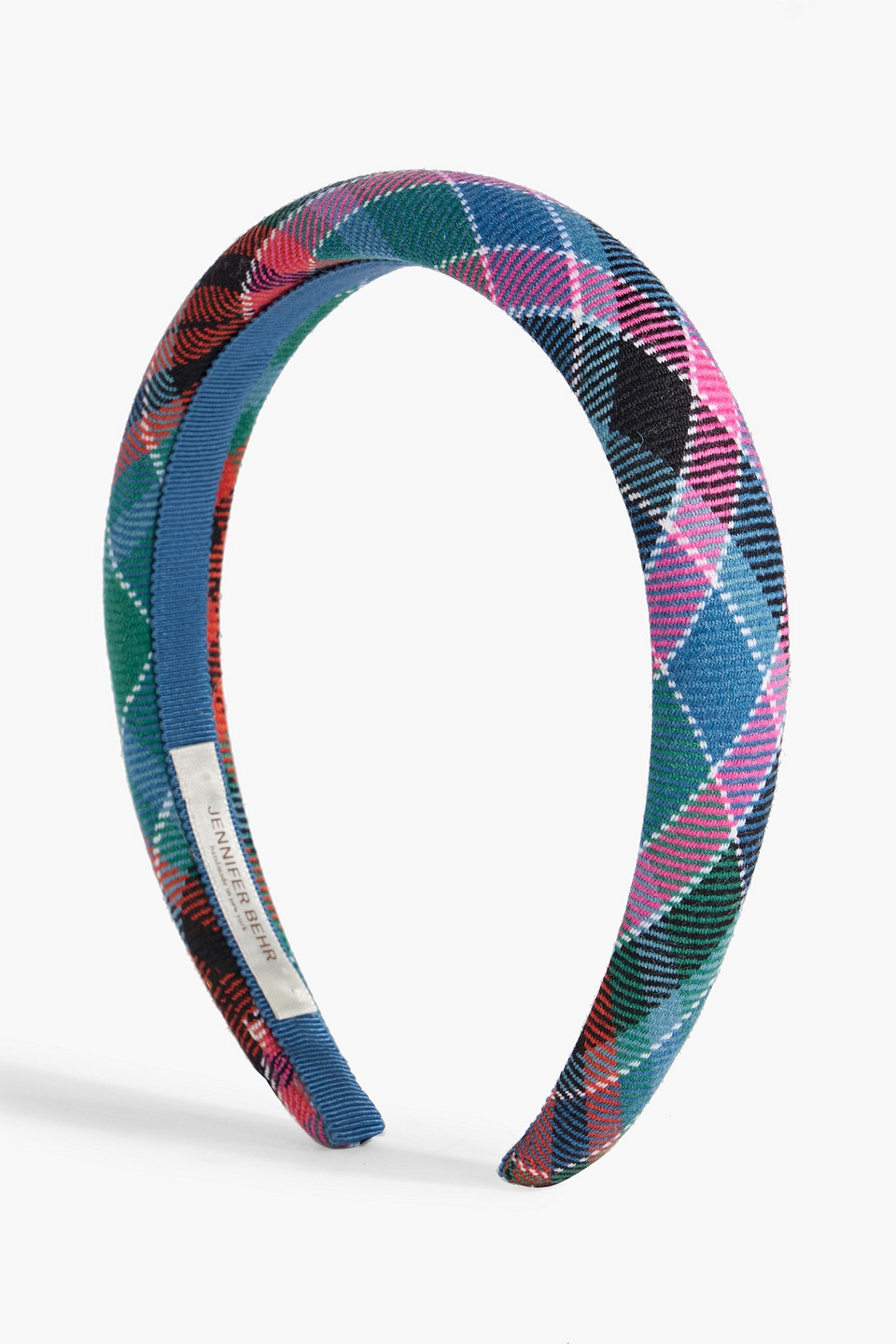 Jennifer Behr Rowan Padded Checked Woven Headband In Blue