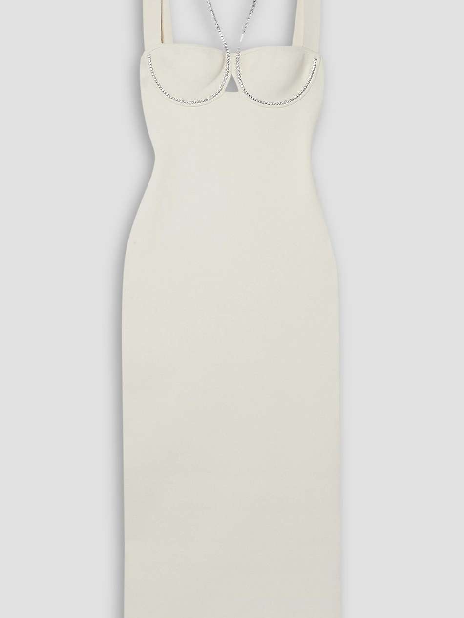 celeste open-back embellished knitted midi dress