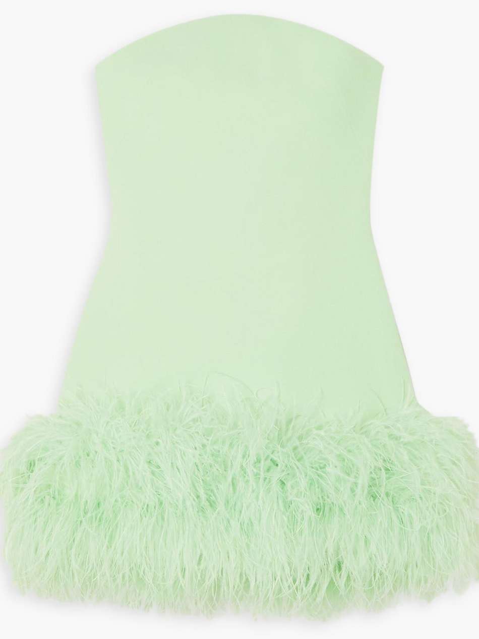 rowan strapless feather-trimmed crepe mini dress