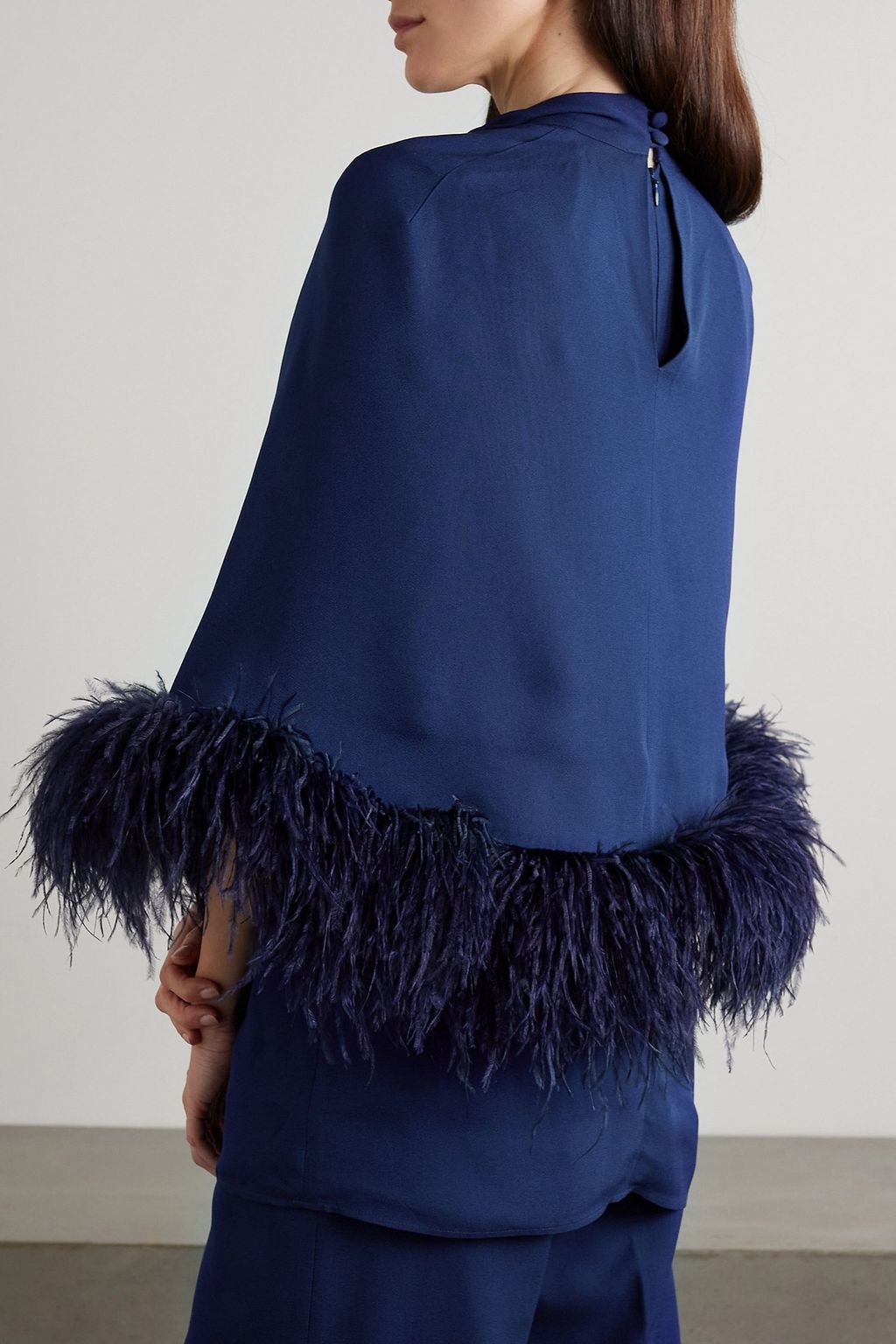 HUISHAN ZHANG Colette bow-detailed feather-trimmed crepe top