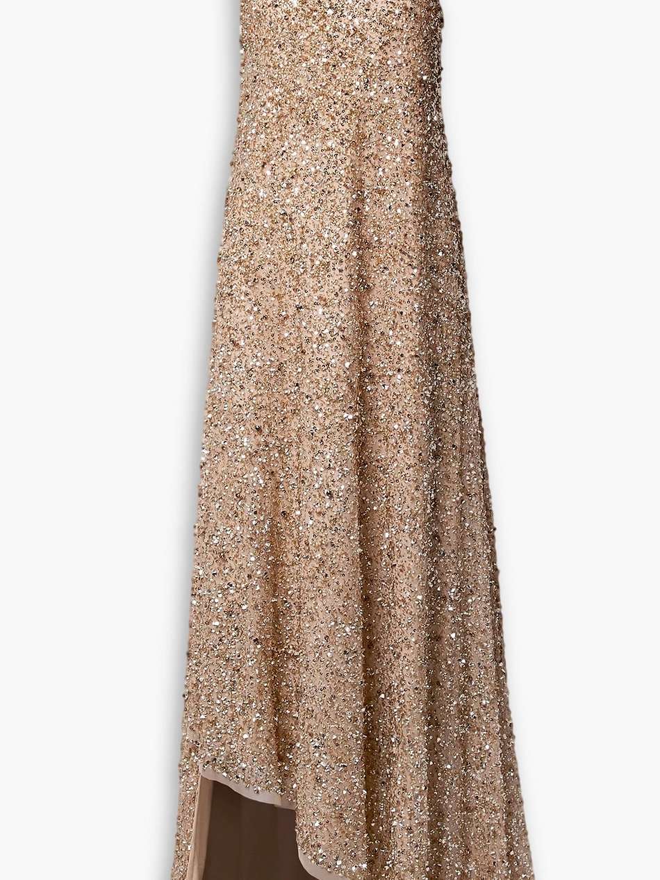 one-shoulder asymmetric embellished tulle gown