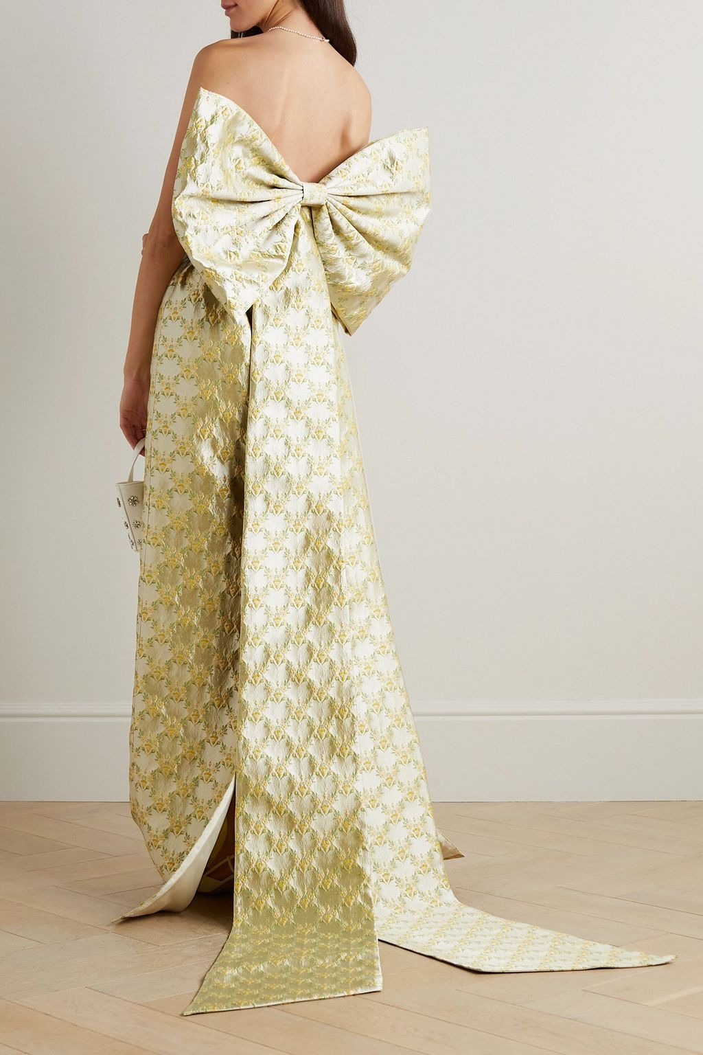 MARKARIAN Evora strapless bow-detailed metallic floral-brocade gown