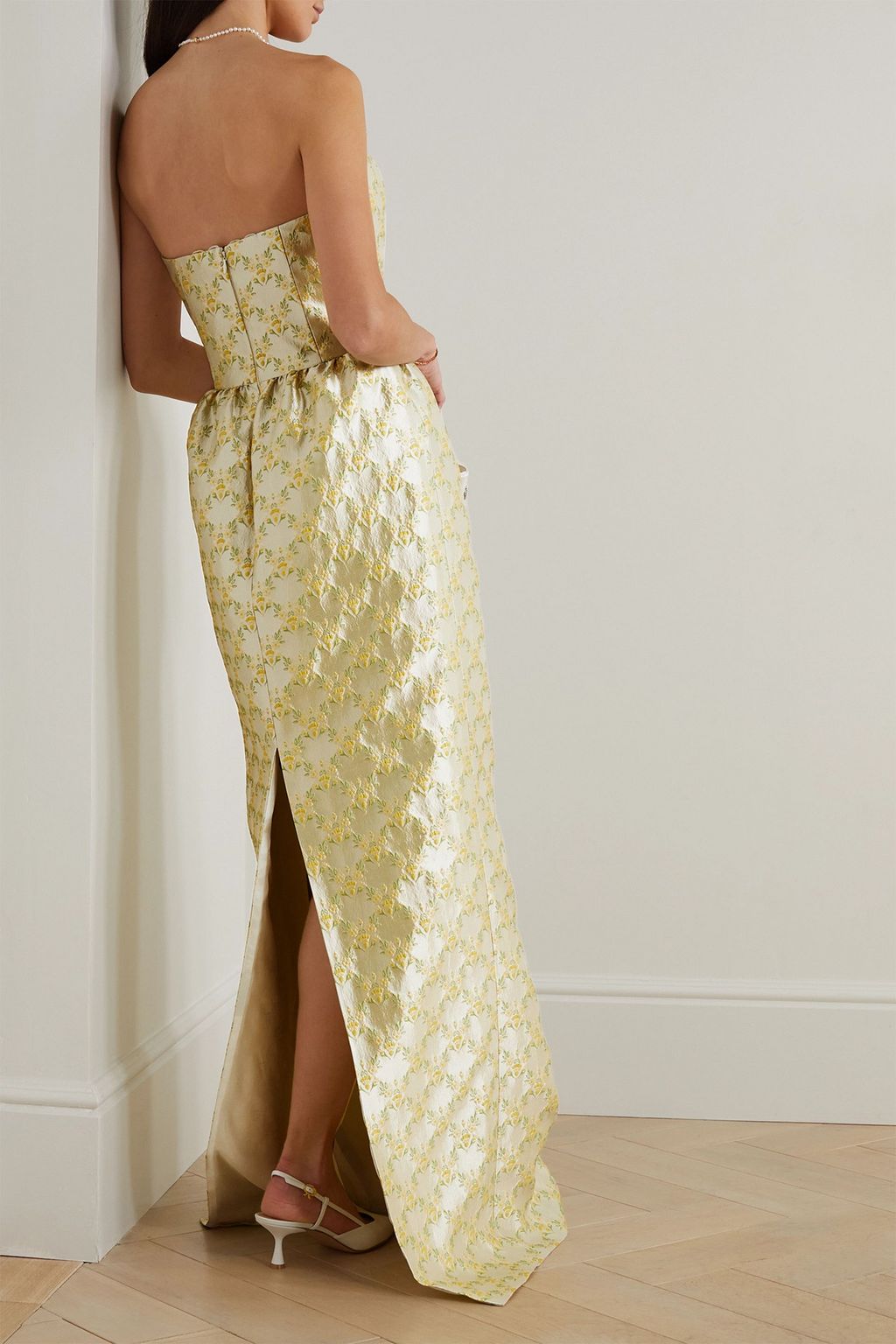MARKARIAN Evora strapless bow-detailed metallic floral-brocade gown