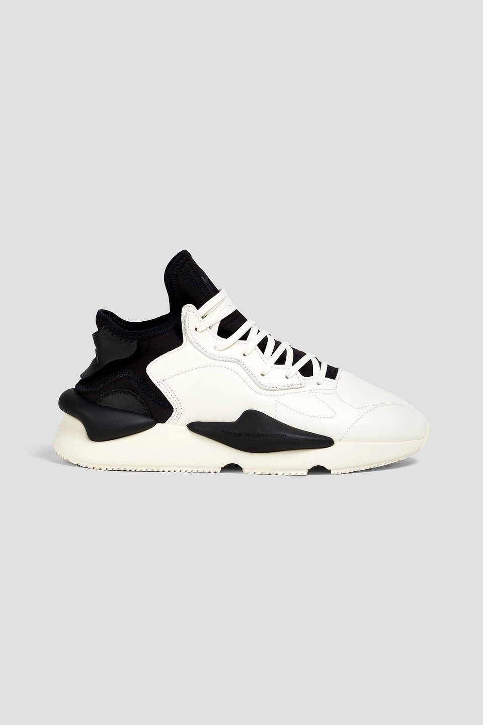 Shop Y-3 Kaiwa Two-tone Leather And Neoprene Sneakers In Off-white