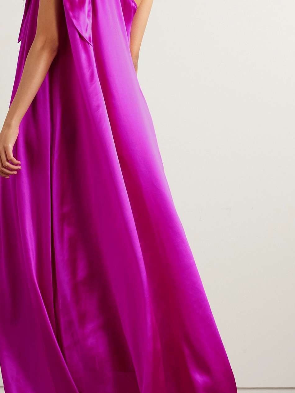 one-shoulder bow-detailed silk-satin gown