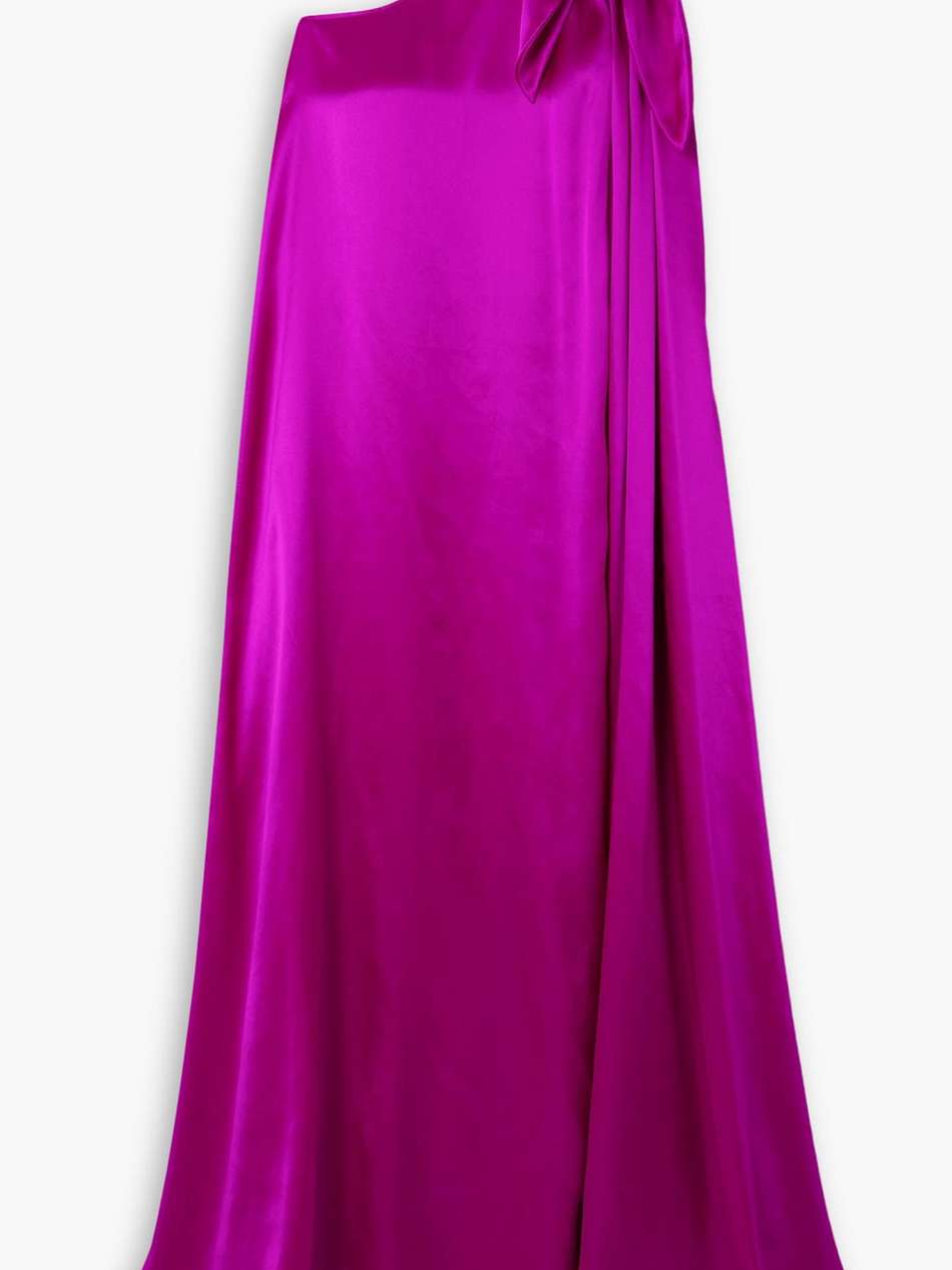 one-shoulder bow-detailed silk-satin gown
