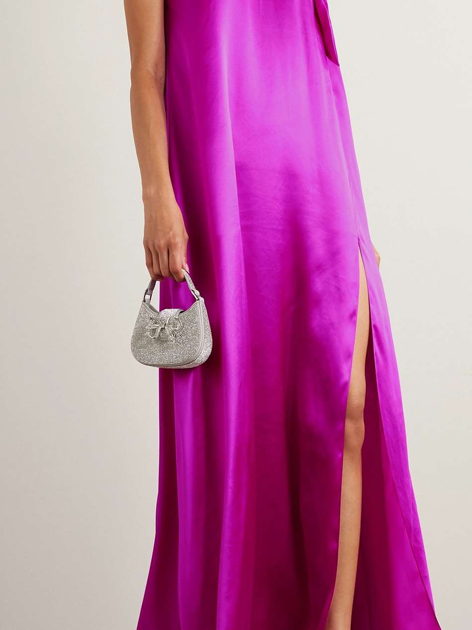 one-shoulder bow-detailed silk-satin gown