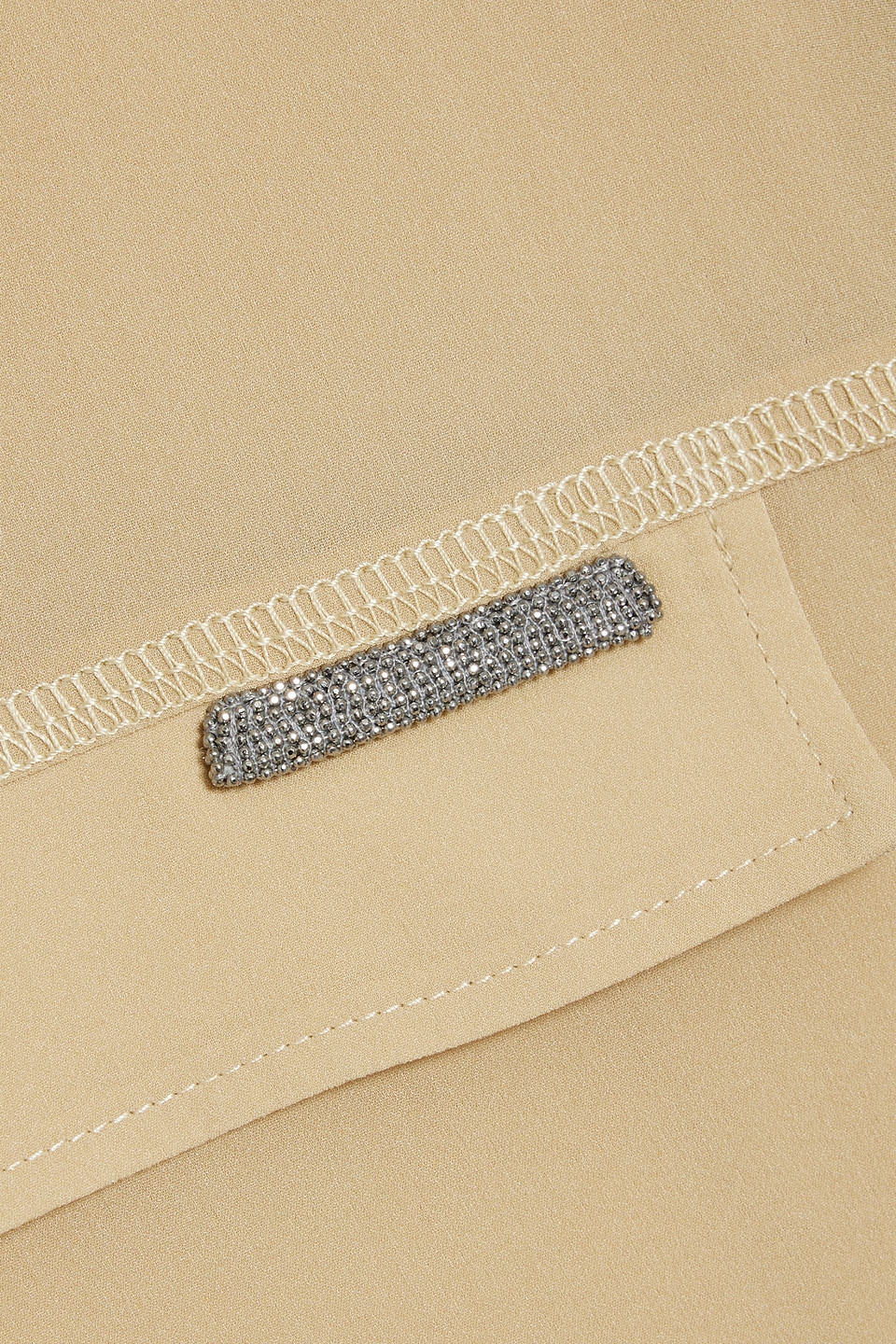 Brunello Cucinelli Bead-embellished Stretch-silk Chiffon Shirt In Beige