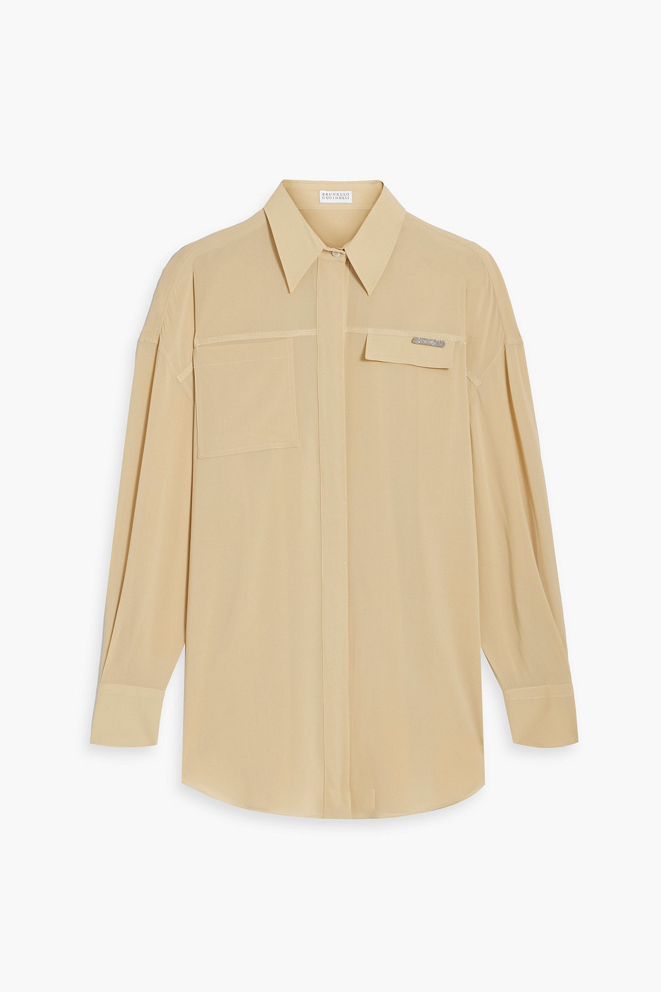 Brunello Cucinelli Bead-embellished Stretch-silk Chiffon Shirt In Beige