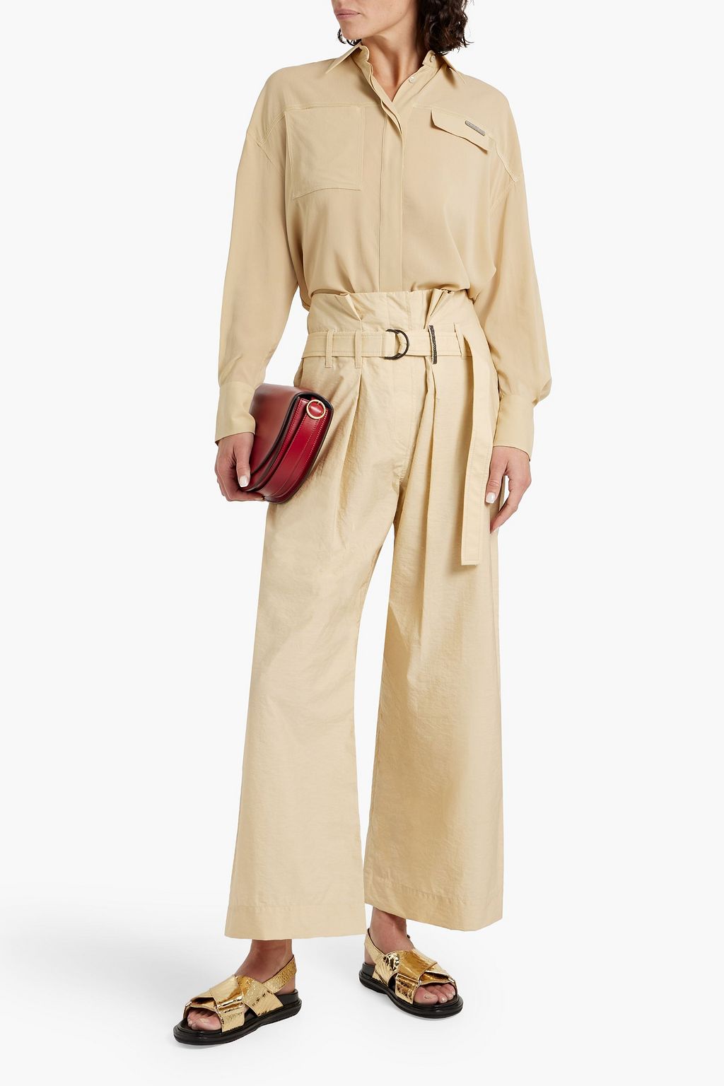 BRUNELLO CUCINELLI Bead-embellished stretch-silk chiffon shirt