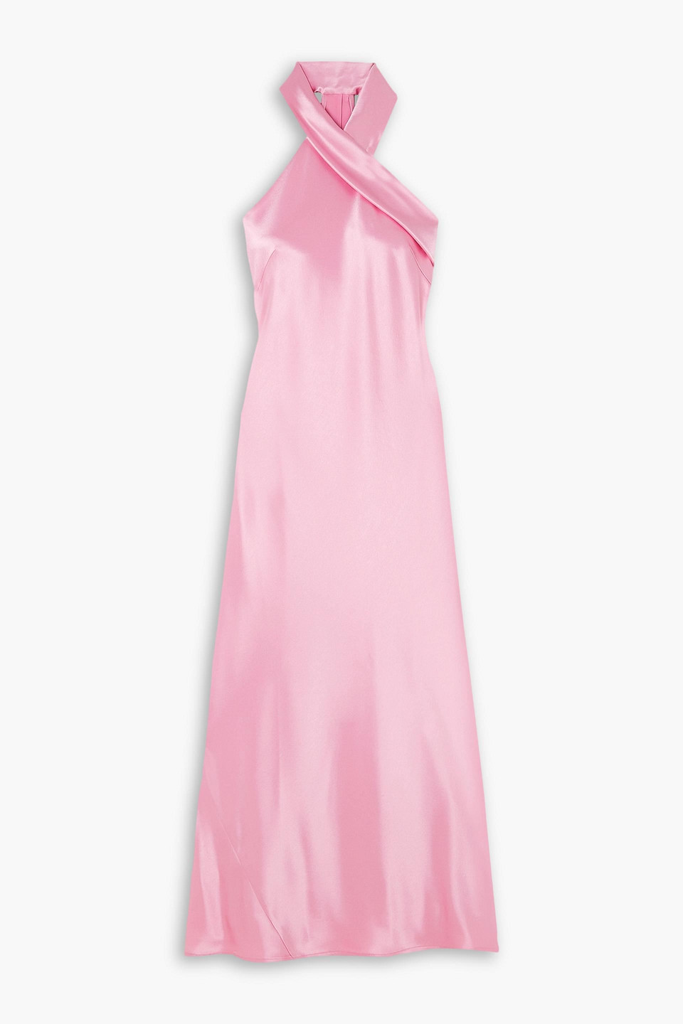 Galvan Pandora Satin Halterneck Midi Dress In Baby Pink