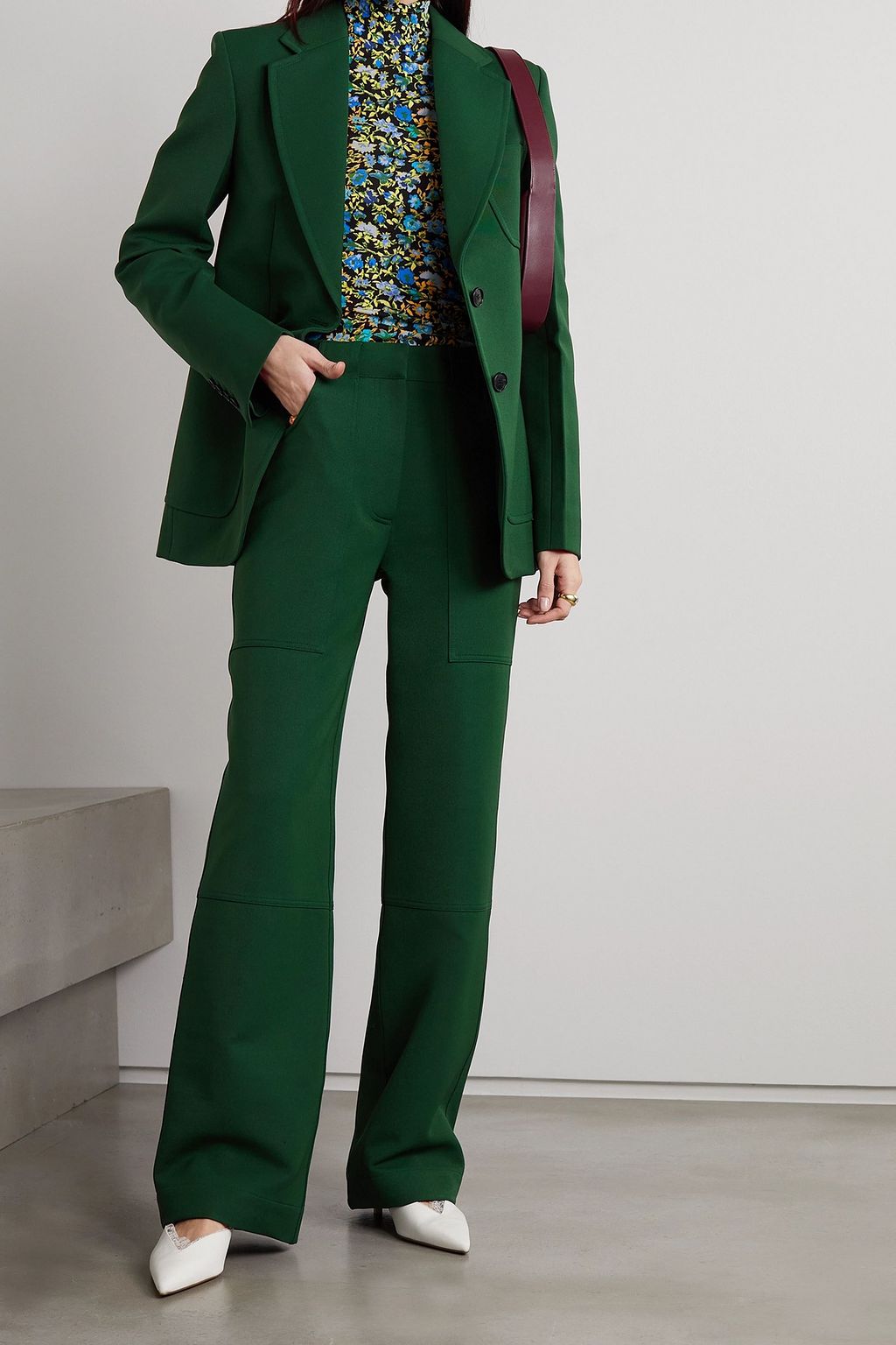 VICTORIA BECKHAM Hose mit weitem Bein aus Twill aus einer Wollmischung