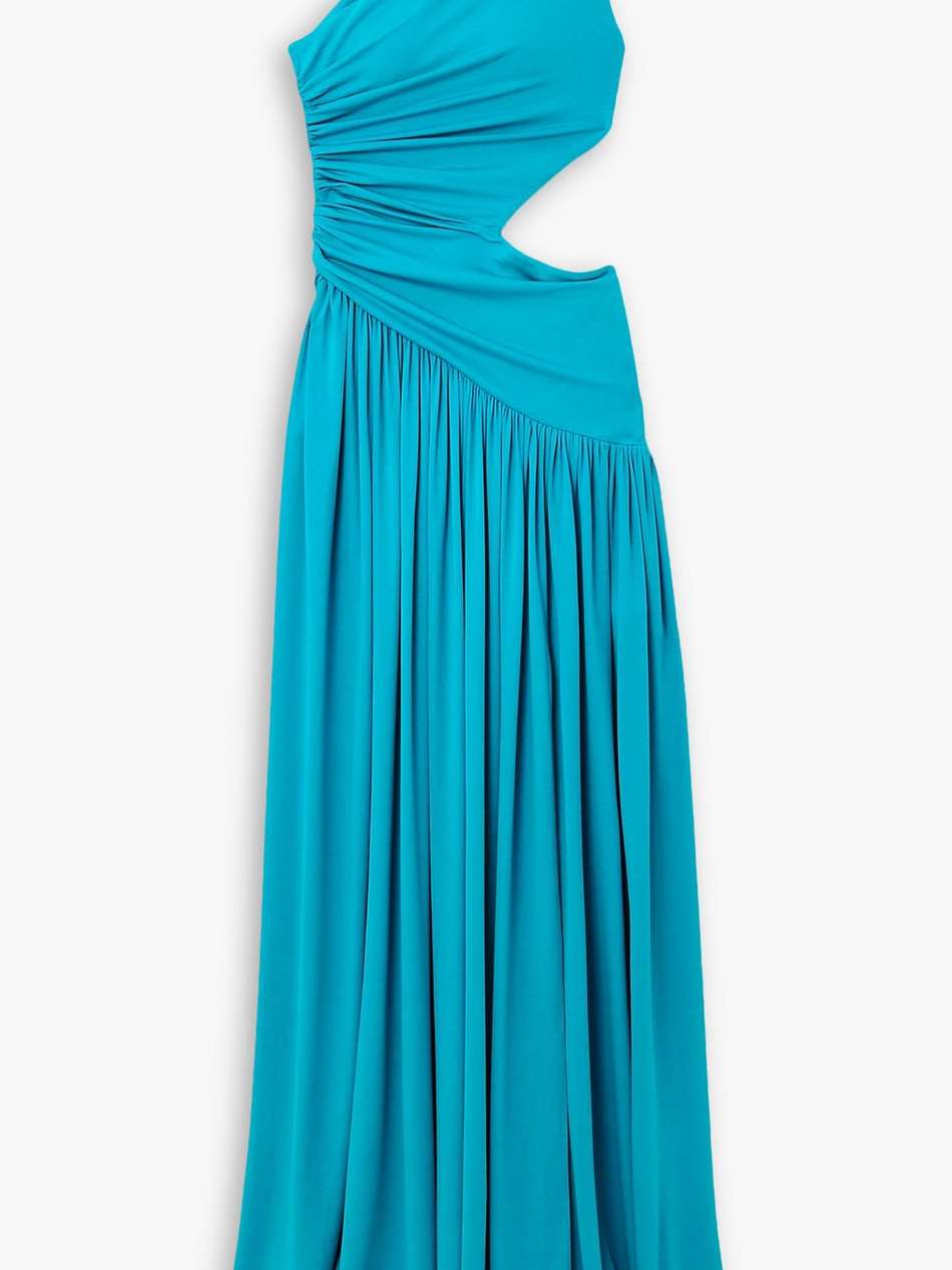 one-shoulder cutout gathered jersey gown