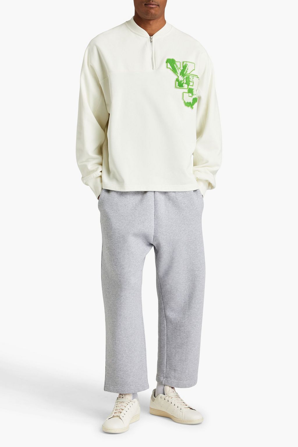 Y-3 Embroidered French cotton-terry half-zip sweatshirt