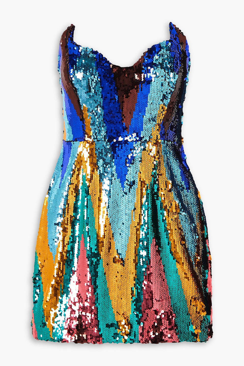 Halpern Strapless Sequined Tulle Mini Dress In Turquoise