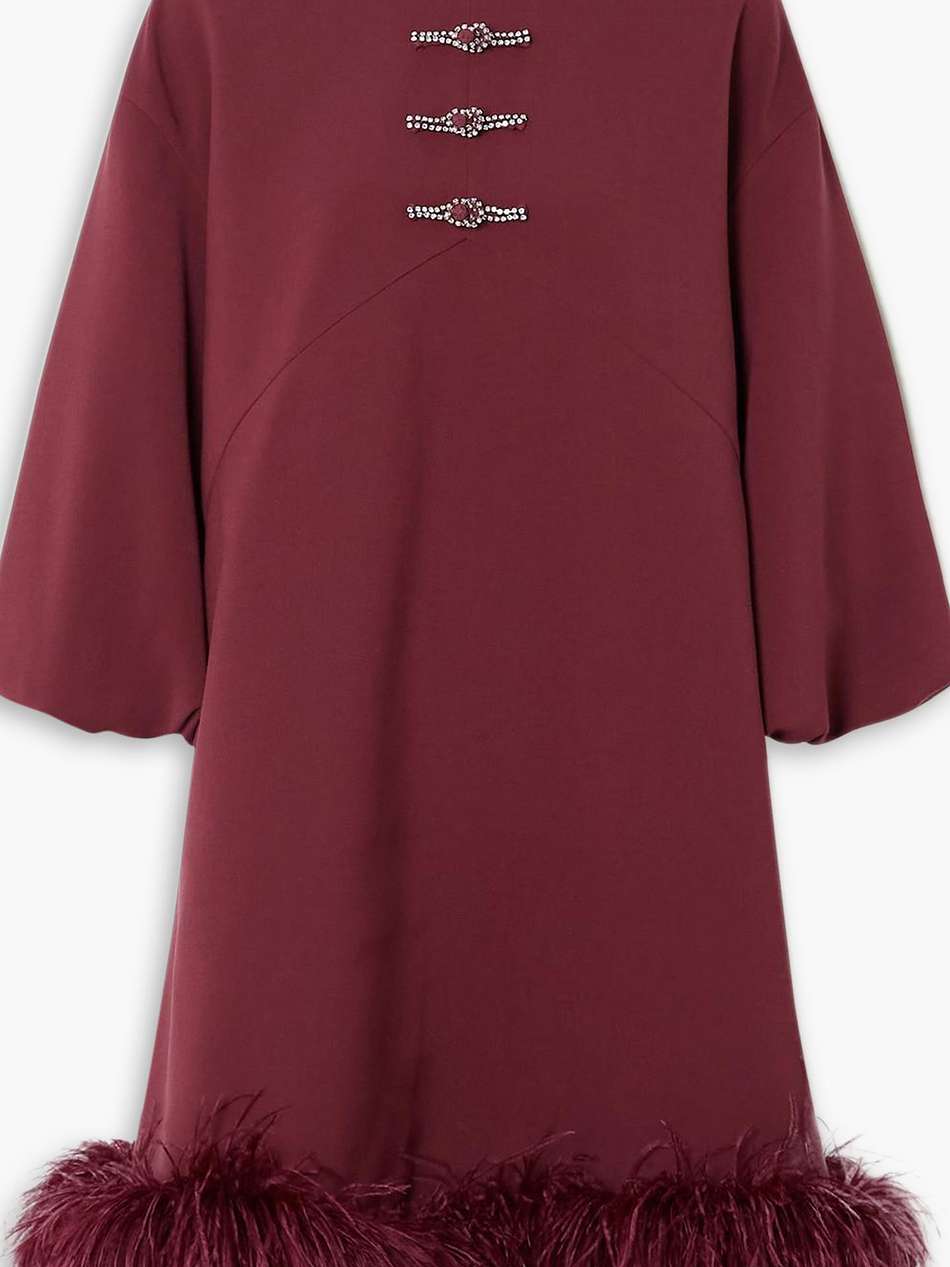 meiling feather-trimmed crystal-embellished crepe mini dress