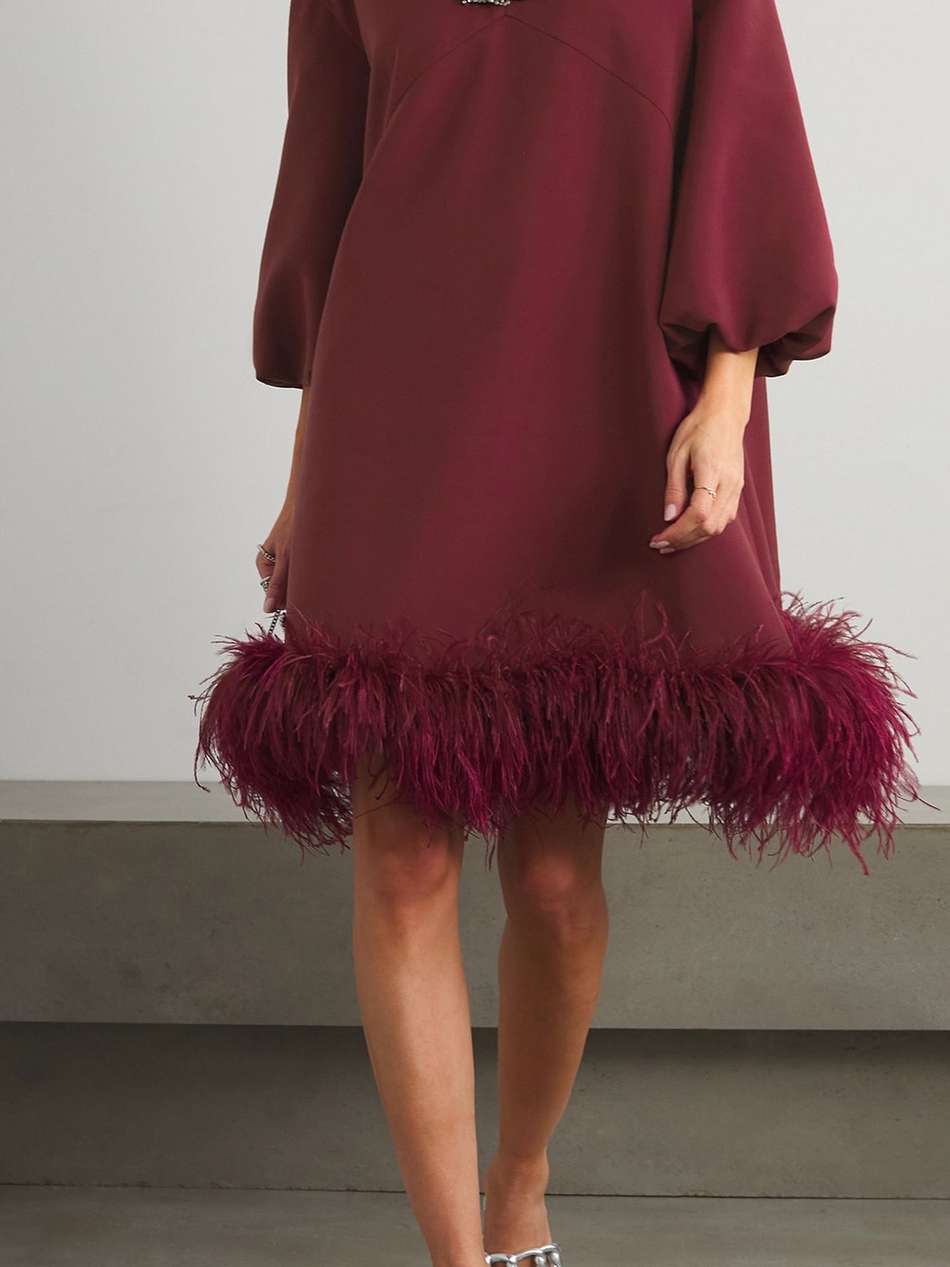 meiling feather-trimmed crystal-embellished crepe mini dress