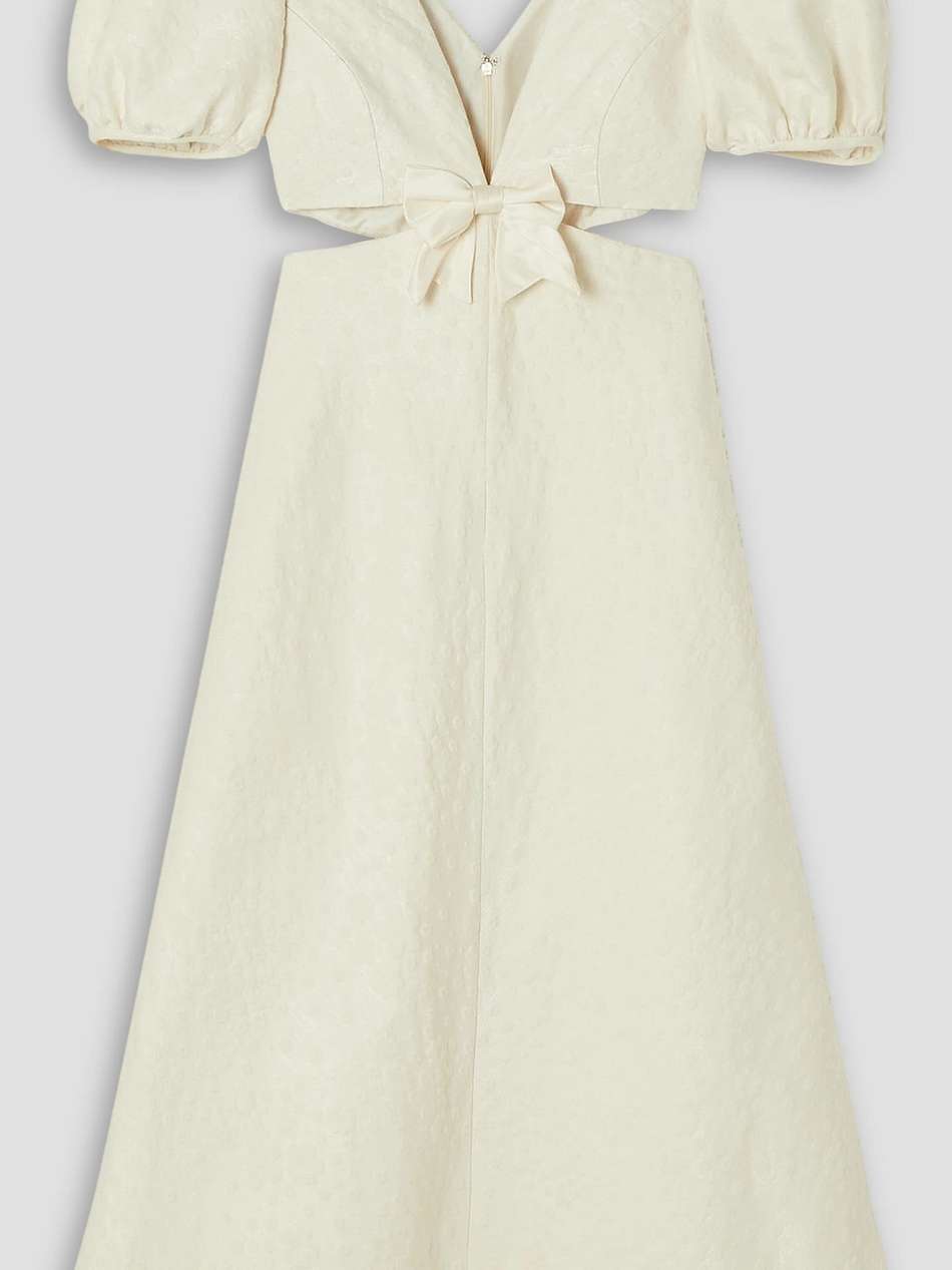 patti silk-trimmed floral-brocade midi dress