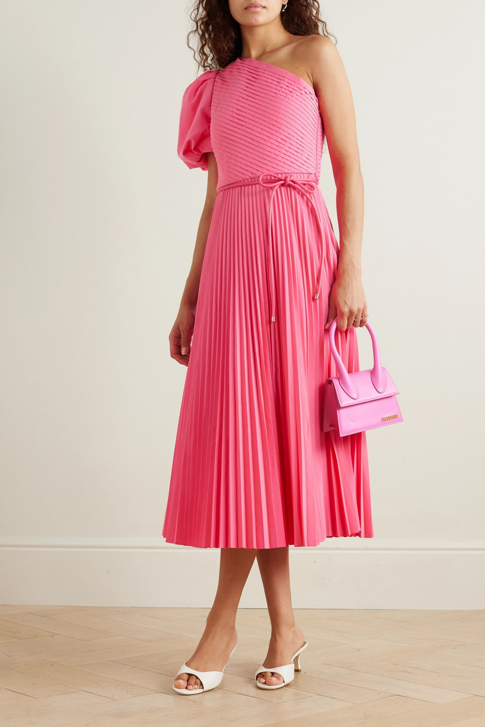 Rebecca Vallance Rosa one-shoulder pleated poplin midi dress
