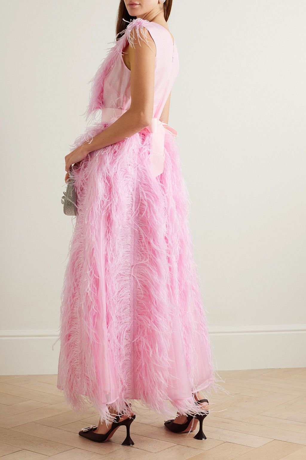 HUISHAN ZHANG Feather-embellished silk-organza gown