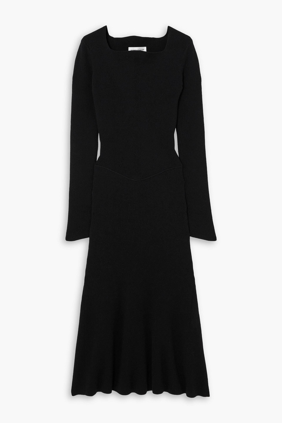 Shop Victoria Beckham Circle Paneled Stretch-wool Midi Dress In Black