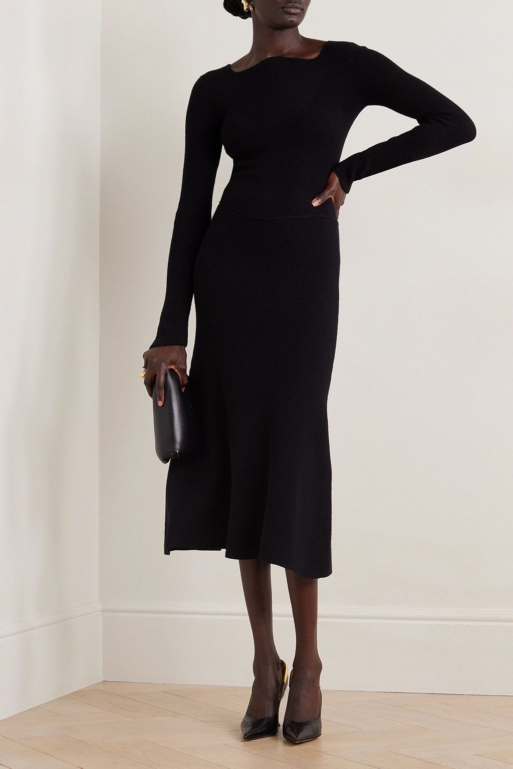 VICTORIA BECKHAM 서클 패널 스트레치 울 미디 드레스