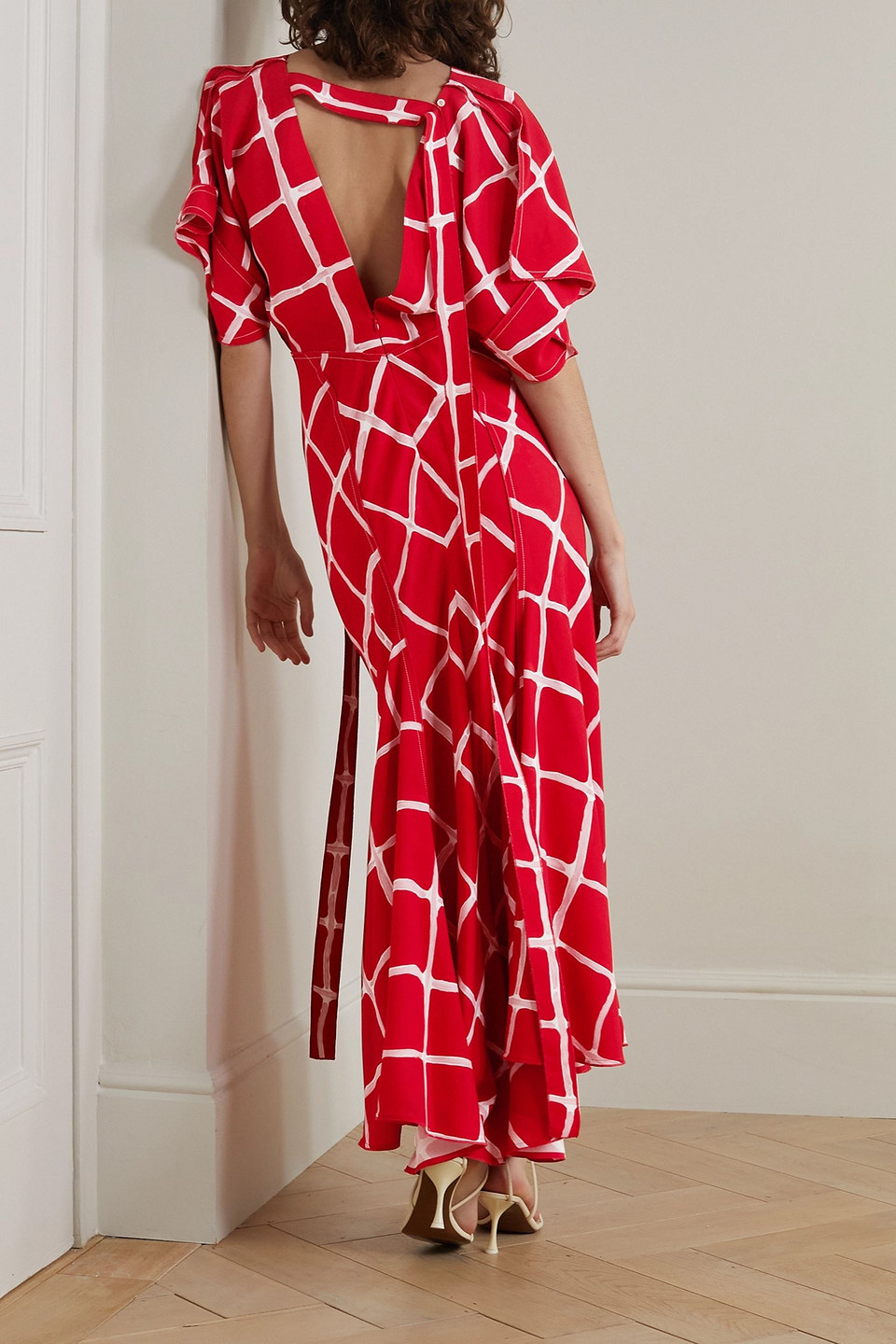 Shop Victoria Beckham Cutout Printed Crepe De Chine Maxi Dress In Red