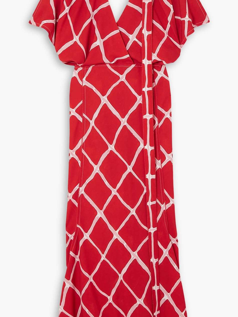 cutout printed crepe de chine maxi dress