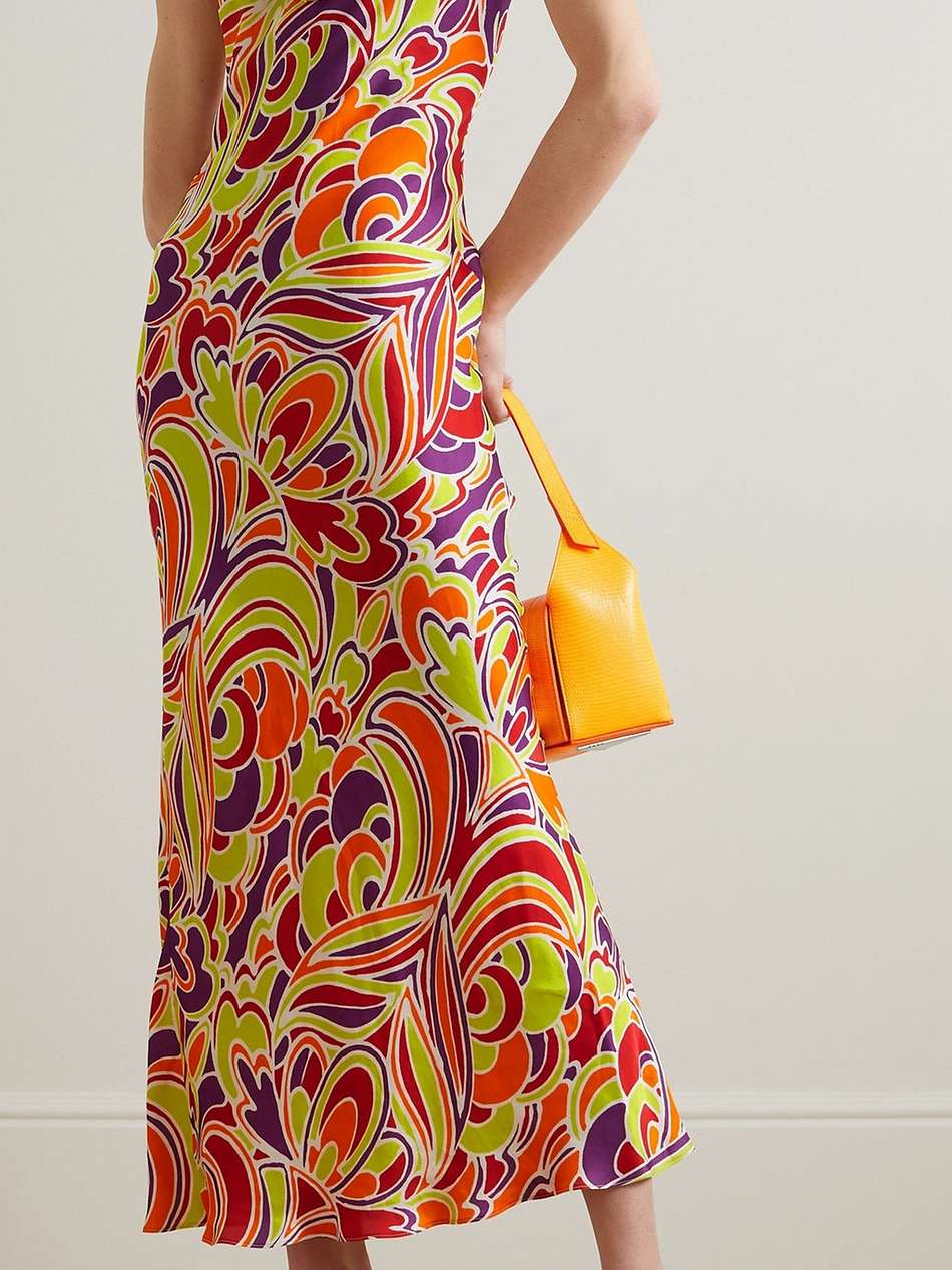 appliquéd printed silk-satin maxi slip dress