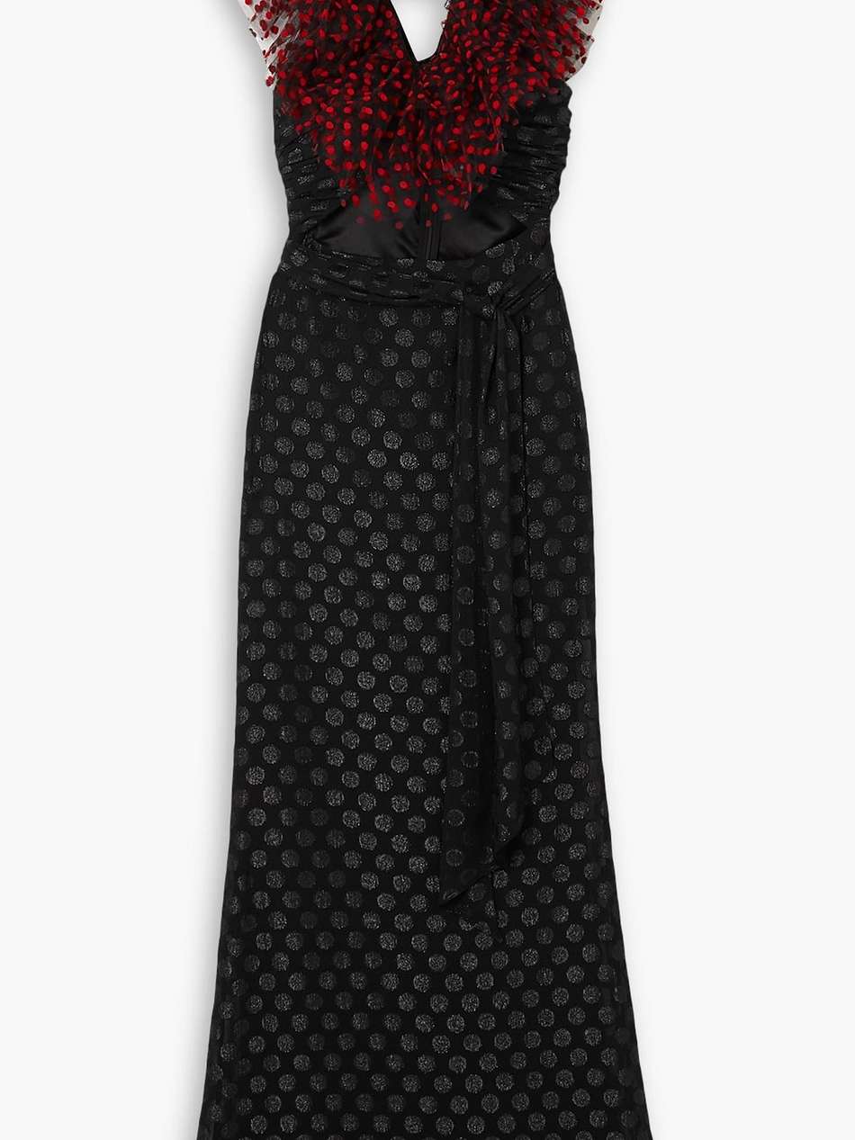 cutout embellished georgette halterneck maxi dress