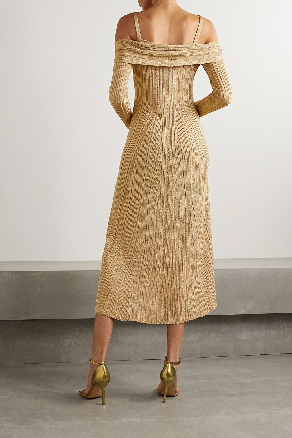 JASON WU COLLECTION Cold-shoulder metallic ribbed-knit midi dress