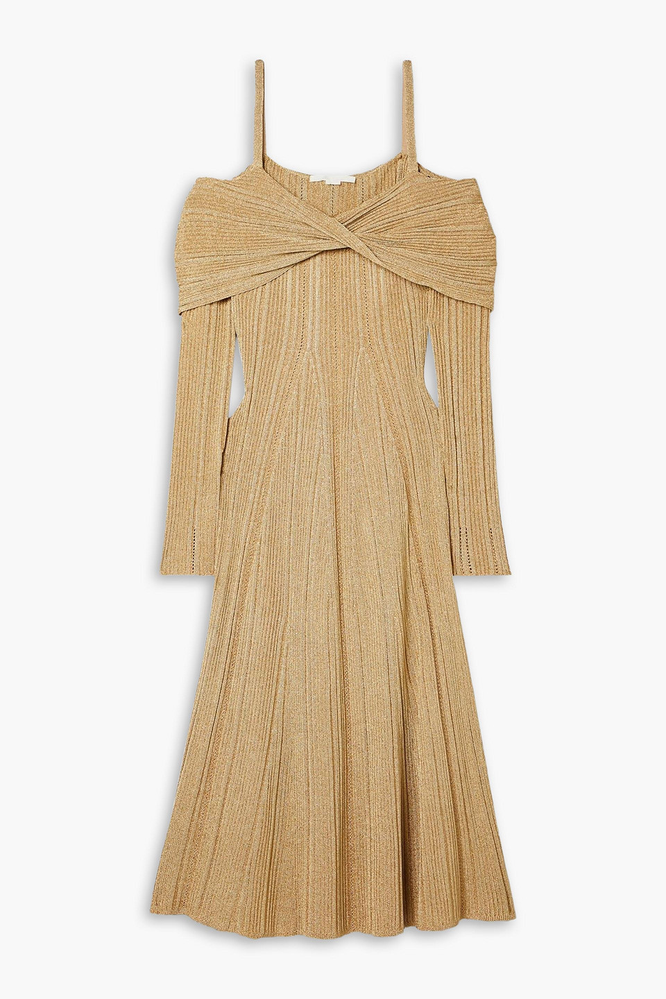 Jason Wu Collection Cold-shoulder Metallic Ribbed-knit Midi Dress In Gold