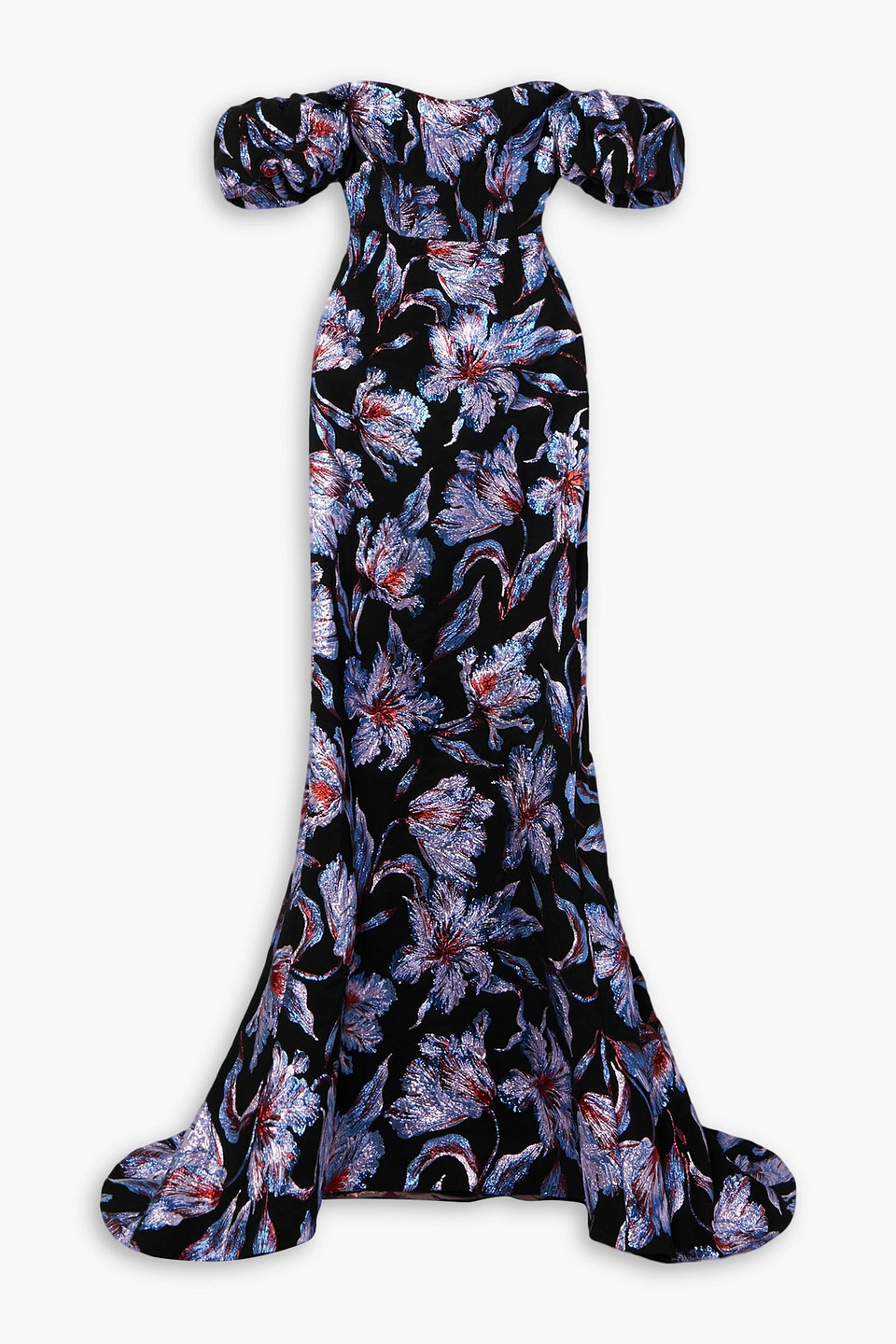 Markarian Astaire Off-the-shoulder Metallic Brocade Gown In Black